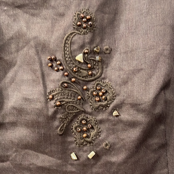 Alice Blue Linen Chocolate Brown SleevelessTop Side Zipper Embroidered Beads S - Picture 6 of 8